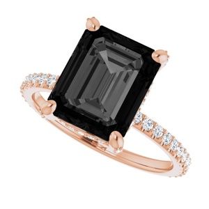 14k Gold Emerald Cut Onyx Diamond Solitaire Ring